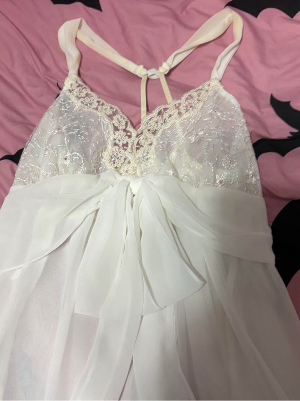 Elegant White Lace Chiffon Babydoll Nightdress